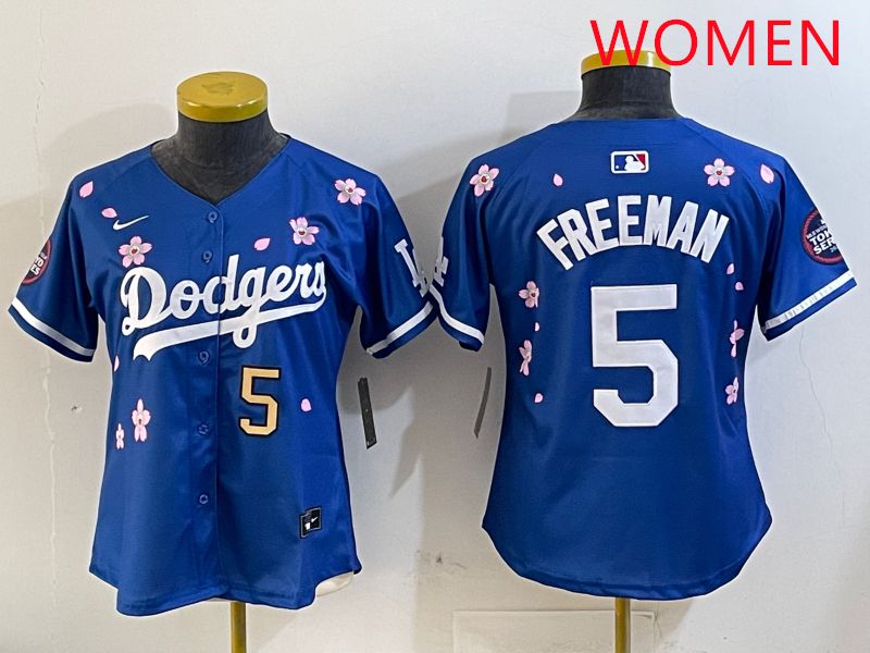 Women Los Angeles Dodgers #5 Freeman Blue Sakura Edition 2025 Nike MLB Jersey style 7
